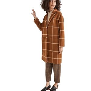 Old Navy Relaxed Plaid Soft-Brushed Overcoat in Burnt Orange Size Small NWT